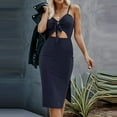 thumbnail image 2 of USSUMA Dress Women's Wedding Guest Sexy Cut Out Tie Knot Slit Long Bodycon Midi Sundresses for Women Casual Beach Spaghetti Strap Cami Hollow Out V-Neck Sleeveless Summer Sun Dresses Graduation, 2 of 7