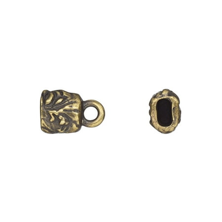 

Cord end TierraCast Vida Mas Dulce collection antique brass-plated pewter (tin-based alloy) 7.5x7mm two-sided rectangle with jardin design 4x2mm inside diameter. Sold per pkg of 4.