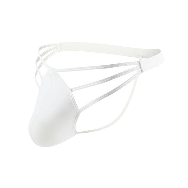 Tanga de seda helada para hombre, sexy, de cintura baja, con abertura en la cadera y bolsa grande, lencería sexy