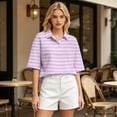 thumbnail image 3 of Dresfit Golf Shirts for Women Short Sleeve Button Down Polo Shirts 2026 Summer Striped Golf Tops Lightweight Regular Fit Solid Back To School T Shirts S, 3 of 5