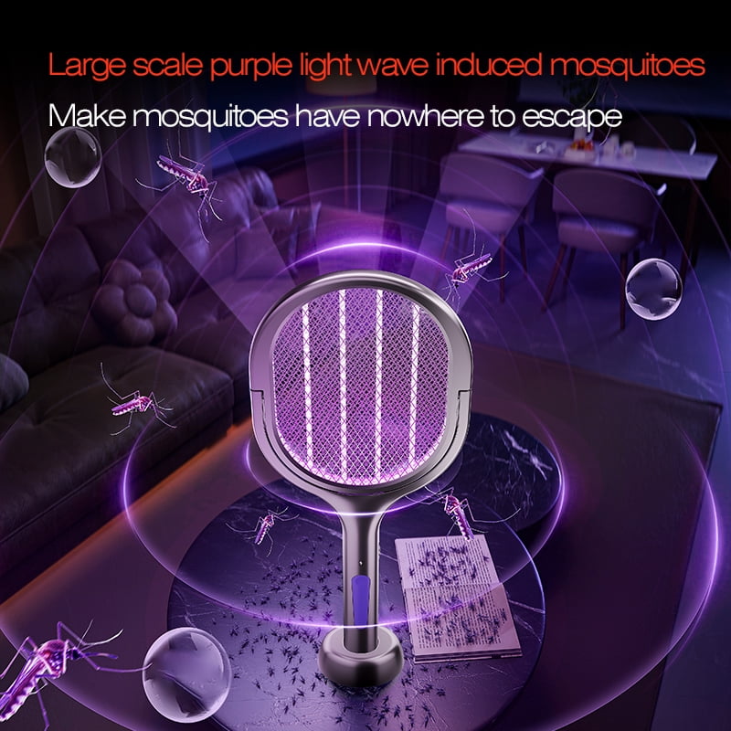 2-in-1 Retractable Electric Fly Swatter Racket - USB Rechargeable Bug Zapper with Mosquito Trap Lamp, Extended Handle Powerful Insect Killer for Home Bedroom Indoor Outdoor