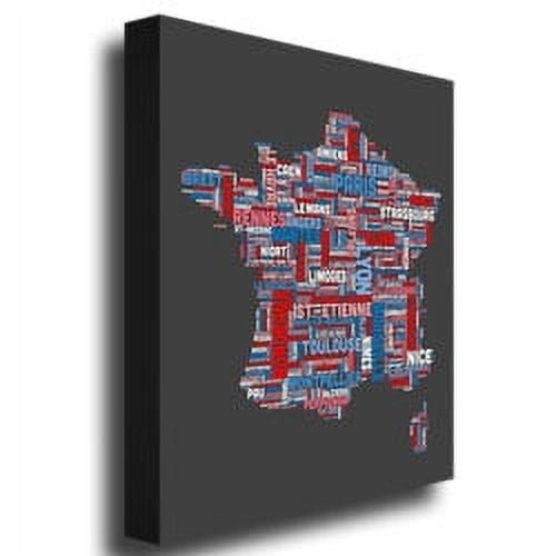 Trademark Art "France City Text Map" Canvas Wall Art by Michael Tompsett