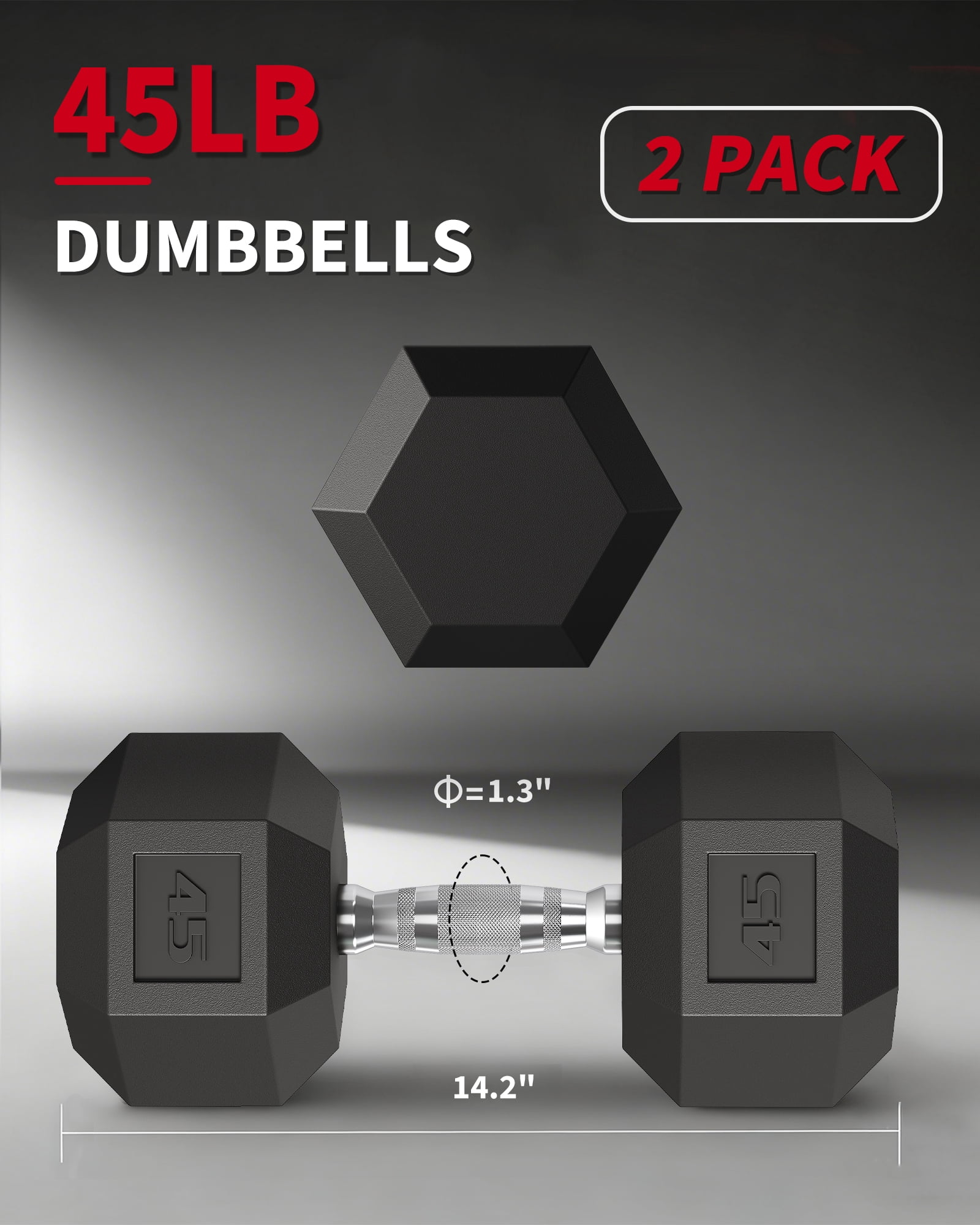 Ataucjin Durable Hex Dumbbells Pair,45 LB Set, Rubber & PVC Coated Cast Iron Weights, Non-Slip Textured Steel Handles, Anti-Roll Free Weights for Home Gym Strength & Fitness Training