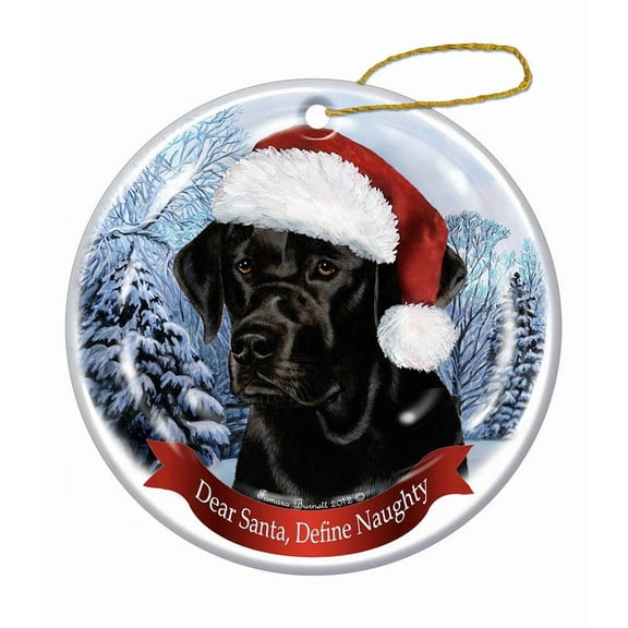 Holiday Pet Gifts Labrador (Black) Santa Hat Dog Porcelain Christmas Ornament