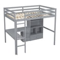 thumbnail image 4 of Full Size Solid and Stable Loft Wood Bed with Desk, Storage Shelves and Drawers, Built-In Ladder, High Loft Bed with Desk, Storage Shelves and Drawers,Guardrails (Grey), 4 of 12