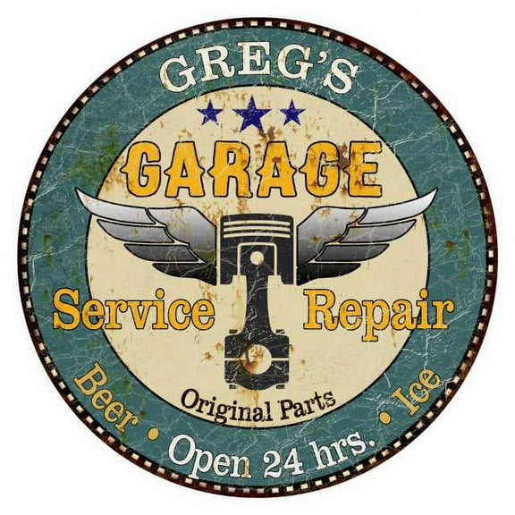 GREG'S Garage 12" Round Metal Sign Man Cave Home Wall Décor 200120027064