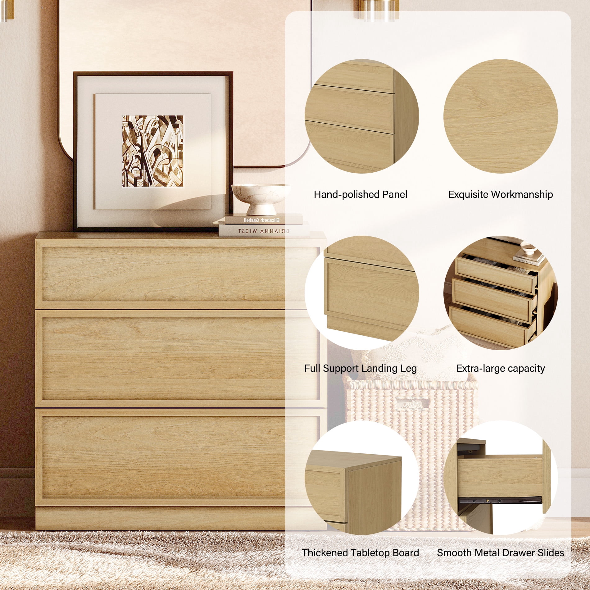 31.5" Modern Sideboard Buffet Cabinet with 3 Drawers, Multifunctional Sideboard with Large Storage and Adjustable Shelf