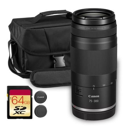 Canon RF 75-300mm f/4-5.6 Lens | APS-C, f/4 Aperture | Bundle with 64GB Memory Card, Bag