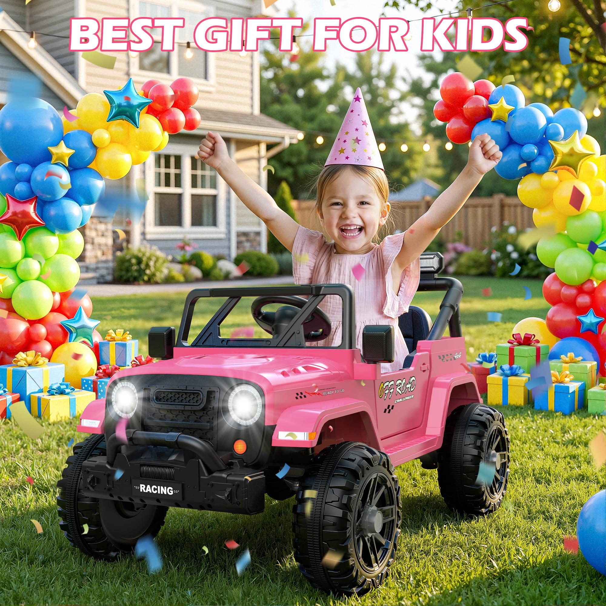 East doll 12V Ride on Toys for Toddlers, Electric Car for Kids, Kids Car with Remote Control, Bluetooth, Music, 3 Speeds for Kids Gifts, Pink