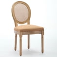 thumbnail image 3 of GAKMCIL Linen Fabric Upholstered Dining Chair, French Style Solid Wood Frame Antique Painting Rattan Back Dining Room Chair, Steel Spring Lining, Weight Capacity:300lb, Tan (Set of 2), 3 of 15