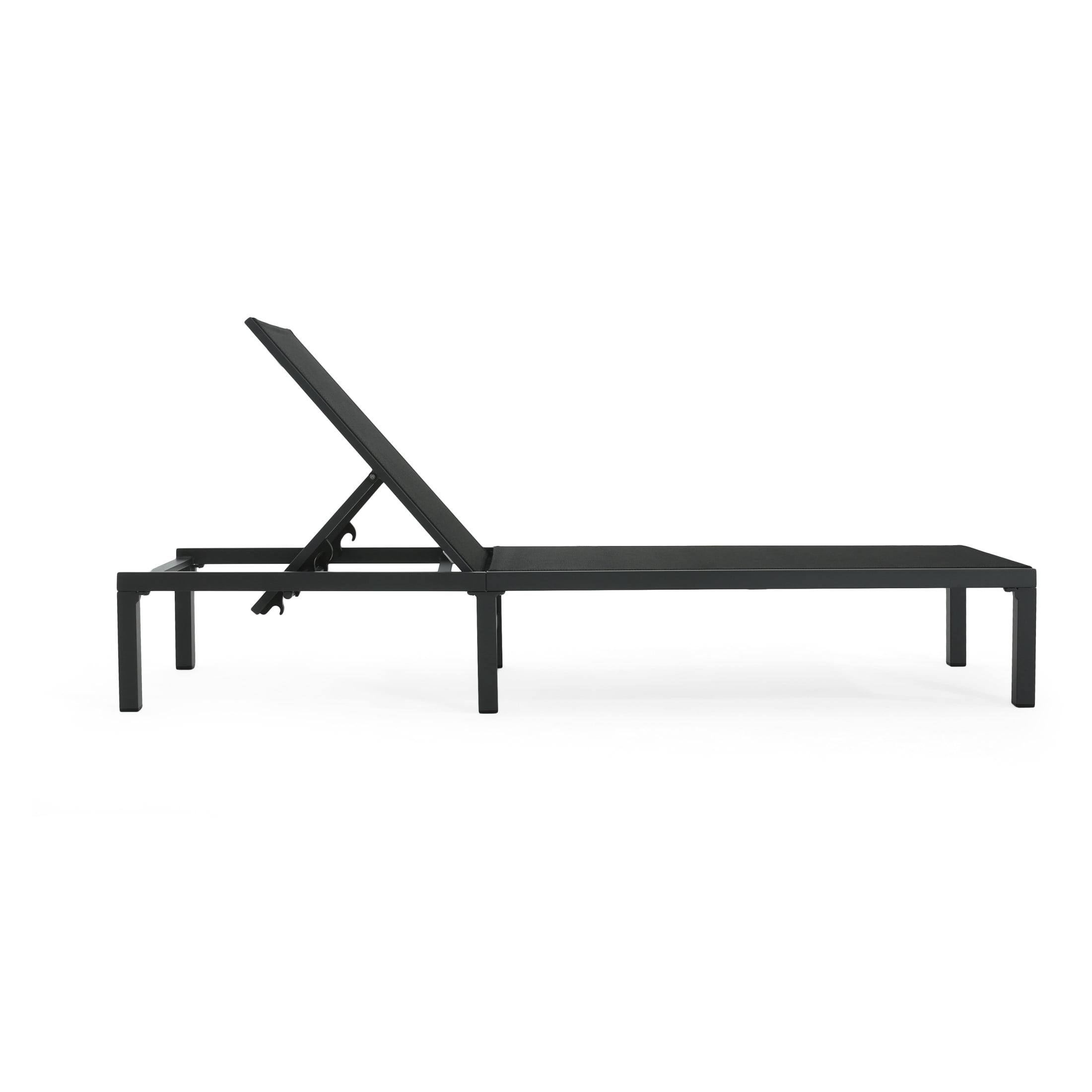 Adjustable Aluminum Outdoor Chaise Lounges, Black, Set of 2