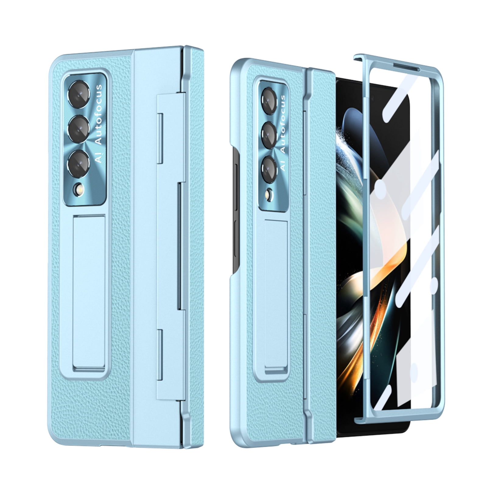 ELEHOLD Luxury Case for Samsung Galaxy Z Fold 3 Rugged PC Shell with Built-in Hidden Kickstand Hinge Protection Support Wireless Charging  Shockproof Protective Case,Blue
