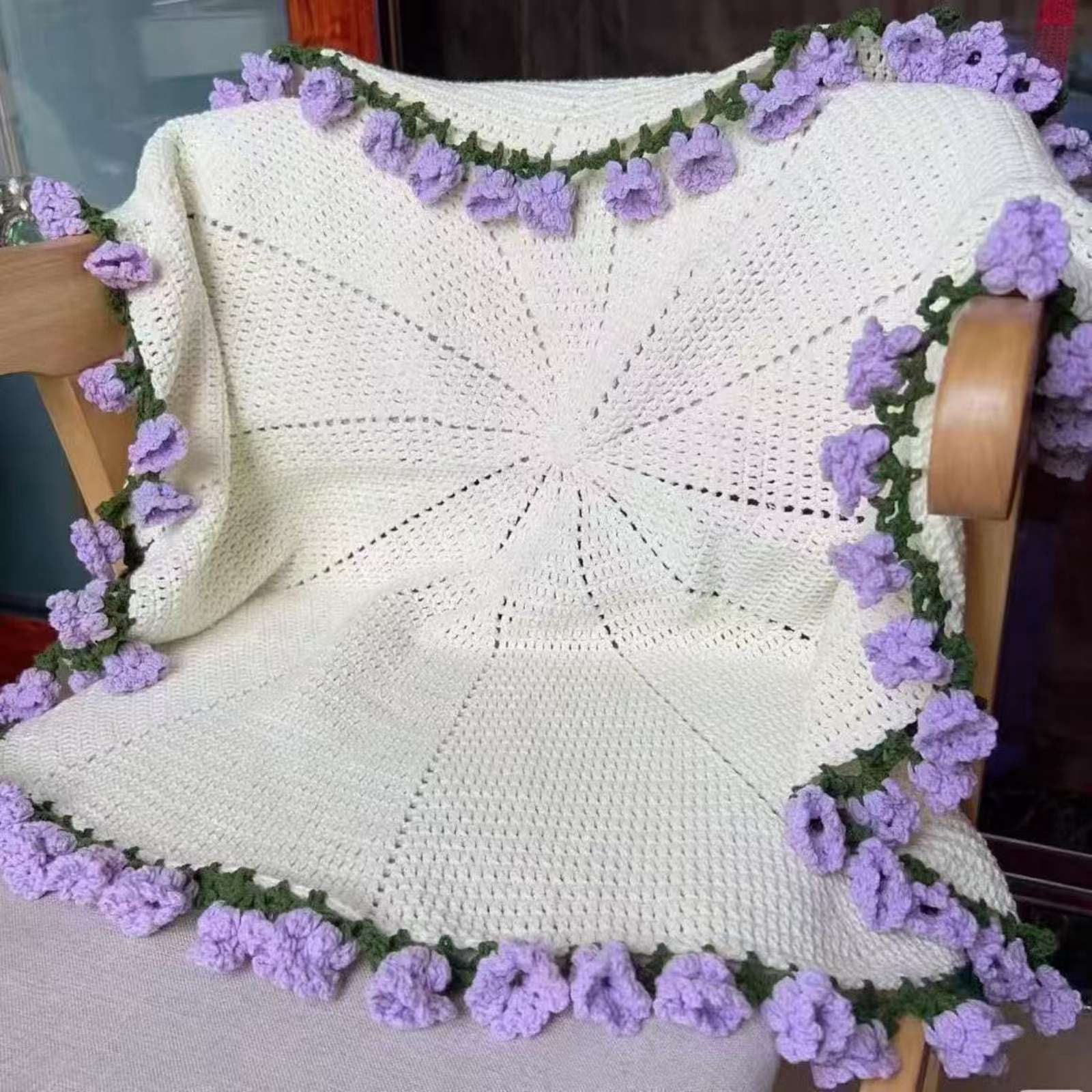 Crochet Rose Blanket,DIY Handmade Crochet Flower Bouquet Blanket,Rose Flower Bouquet Knitted Throw Blankets Pastel Tones for Mother's Day Birthday Christmas Home Decor (Material Package,Unfinished )
