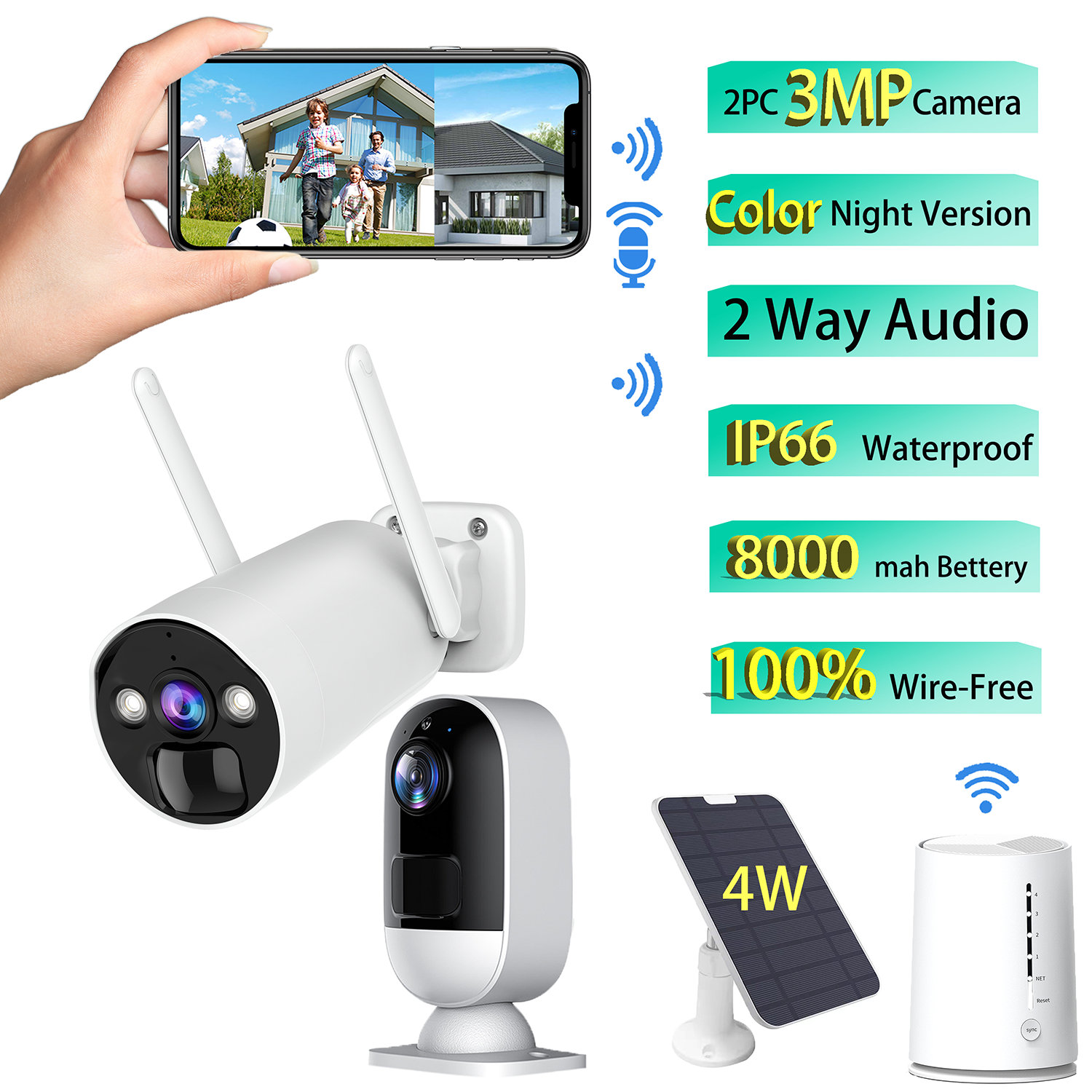 Toguard 3MP Solar Wireless Security Camera System Rechargeable Battery