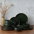 thumbnail image 5 of Vesteel 12-Piece Dinnerware Set, Ceramic Plates and Bowls Set for 4, Reactive Glaze Tableware Set with Purple Clay Base for Home, Chip & Scratch Resistant Stoneware, Blackish Green, 5 of 11
