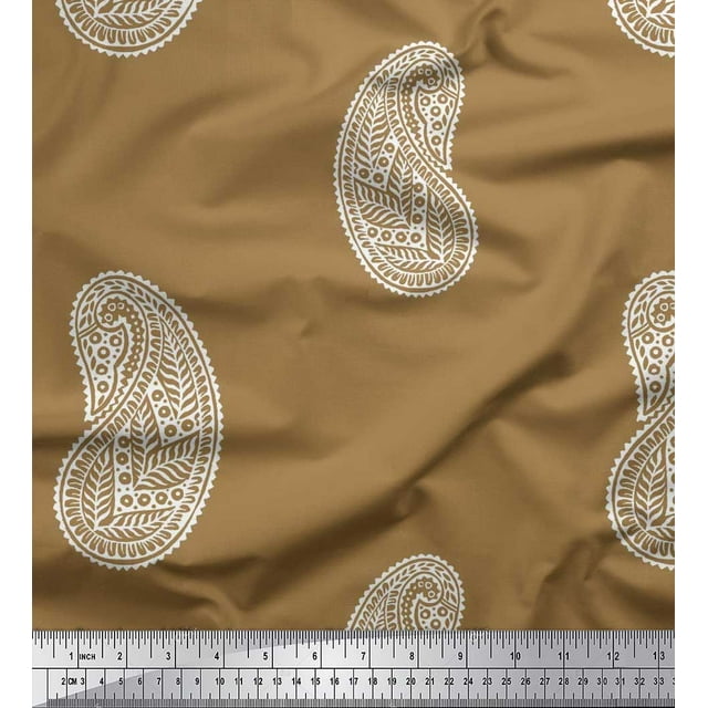 Soimoi Crepe Silk Fabric Paisley Block Fabric Prints by Yard 42 Inch Wide