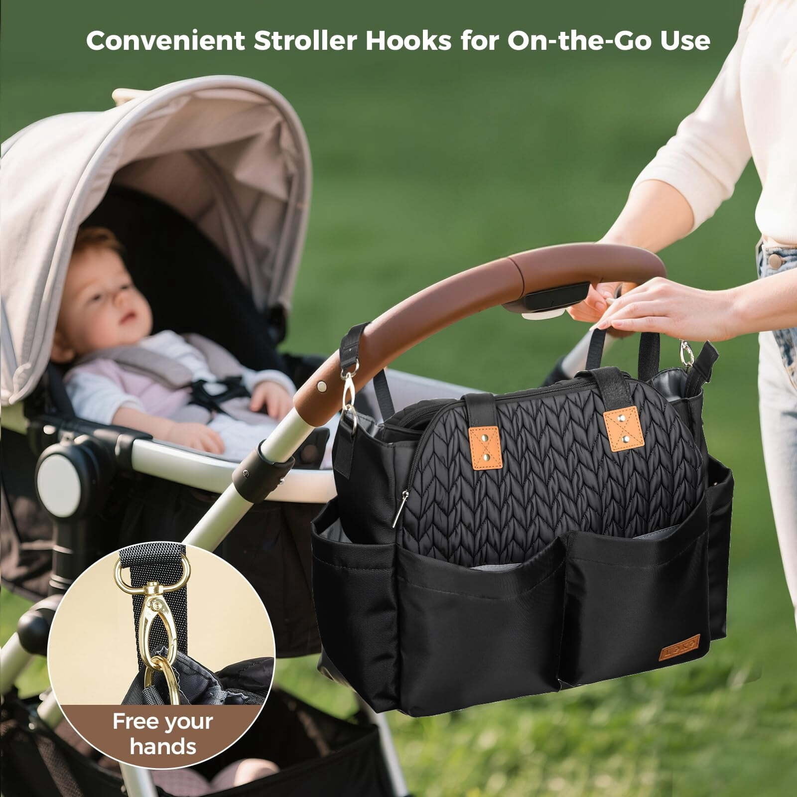 17-Pocket Large Waterproof Diaper Bag Tote - Twill Baby Bag with Portable Changing Pad, Crossbody Hospital Labor Delivery Bag for Mom, Newborn Essentials Gift