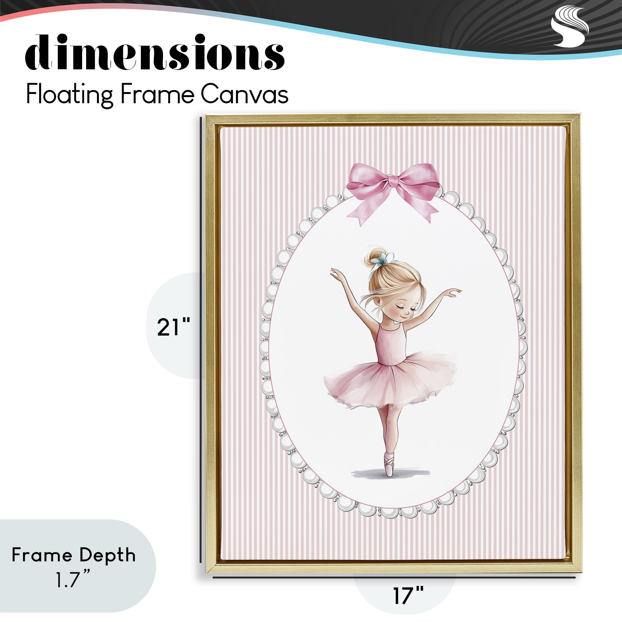 Stupell Industries Dance Pink Ballerina Gold Framed Floater Canvas Wall Art, design by Christine Simpson Art