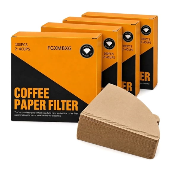 FGXMBXG 400-Count Coffee Paper Filters, 4-Pack Cone Coffee Filters for 2-4 Cup Pour Over and Drip Coffee Makers, Natural Brown