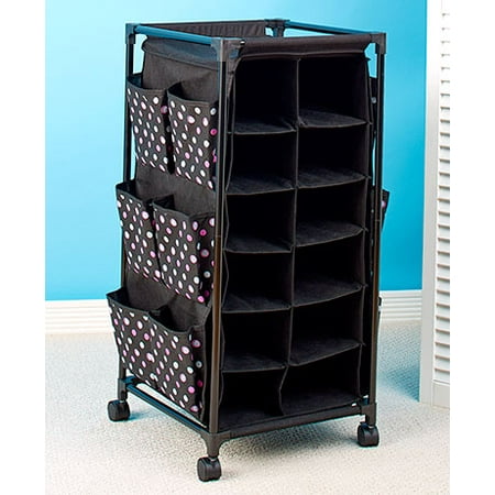 24 Pair Shoe Cubby Stylish Rolling Storage Unit Cart (Pink ...