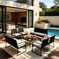 thumbnail image 3 of Lofka 8-Piece Patio Furniture Set, All-Weather Wicker Conversation Set with 2 Loveseats, 4 Chairs, 2 Glass Coffee Tables, Outdoor Furniture for Backyard, Balcony, Deck, Porch, Gray, 3 of 12
