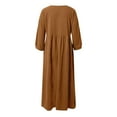 thumbnail image 4 of 2024 Fashion Summer OL Temperament Women's And Linen Round Neck A Line Skirt Plus Size Loose Dress Long Sleeve Maxi Dresses for Women Women Solid Tunic Dress Hi Low Dress for Women Womens Summer, 4 of 4