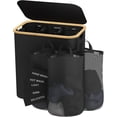 thumbnail image 1 of Laundry Hamper with Lid, 160L Dirty Clothes Hamper for Laundry Basket 3 Section, Extra Large Laundry Sorter Hamper 3 Compartment with Removable Inner Bags & Labels, Beige, 1 of 5