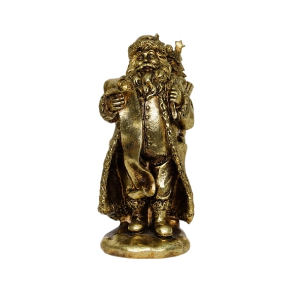 Clearance! Santa Claus Checks His List Figurine, Gold Christmas Decoration, 10"