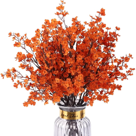 8Pcs Artificial Fake Fall Flowers, Real Touch Orange Plants Silk Flowers for Vase Home Office Wedding Indoor Outdoor Centerpiece Table Party Autumn Christmas Decorations