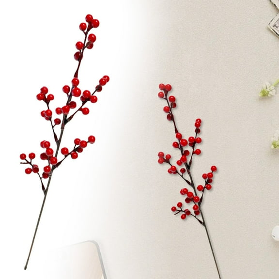 CoreLiving Artificial Red Berry Stems, Fake Berries & Christmas Cranberry Sprigs, 14.8 Inch Realistic Red Berries Stems for Christmas Tree Decorations, DIY Crafts, Wedding, Wreath and Home Decor
