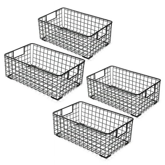 4Pcs Wire Storage Baskets with Handles, Metal Organizer Basket Bins for Home, Office, Nursery, Laundry Shelves Organizer,4 x Storage basket,black