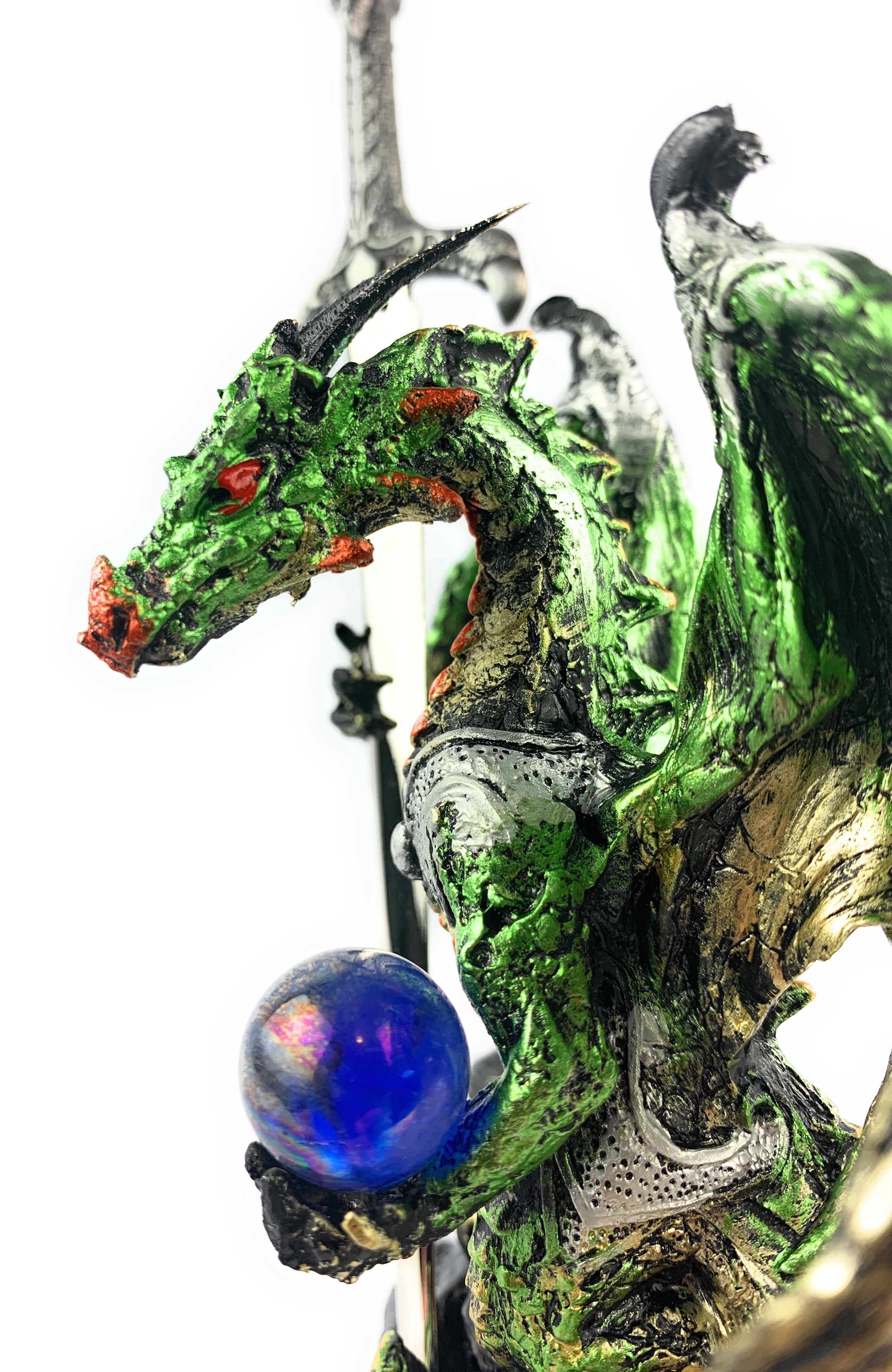 Ain’t It Nice Dragon Statue with Medieval Dragon Sword and Crystal Ball Collectible Dragon Figurine Fantasy Medieval Dragon Décor, Green 4(L) 2(W) 7(H) inches
