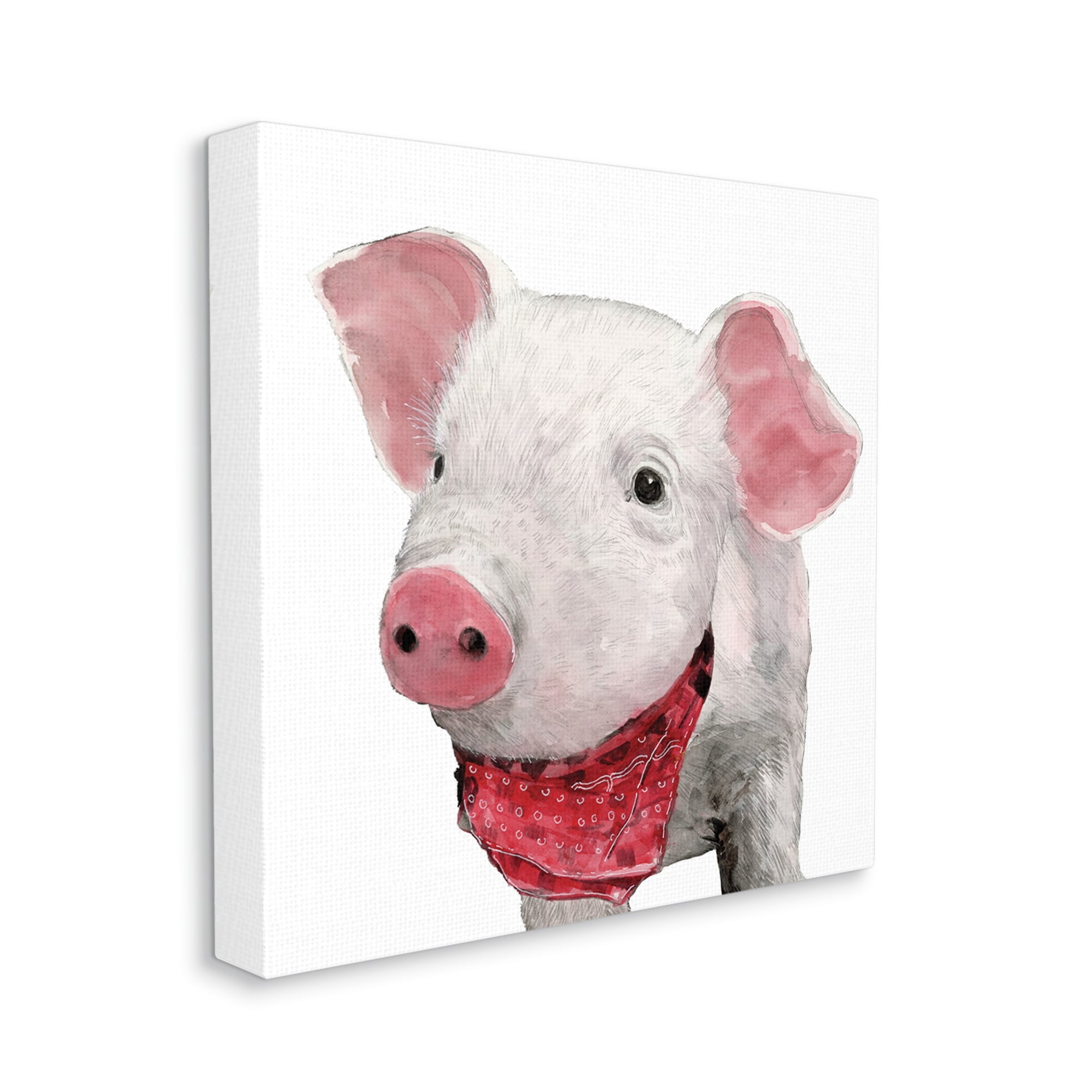 Stupell Industries Simple Country Farm Pig Wearing Red Bandana Canvas Wall Art, 30 x 30, Design by White Ladder