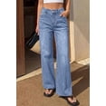 thumbnail image 2 of BTFBM Jeans for Women Summer High Waisted Button Straight Leg Stretchy Cropped Raw Hem Trendy Denim Pants Pockets, 2 of 8