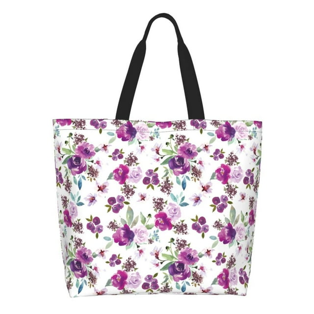 Disketp Violets Flowers Bolsa Tote Estampada para Mujer, Bolso de Hombro y de Mano para Compras y Viajes