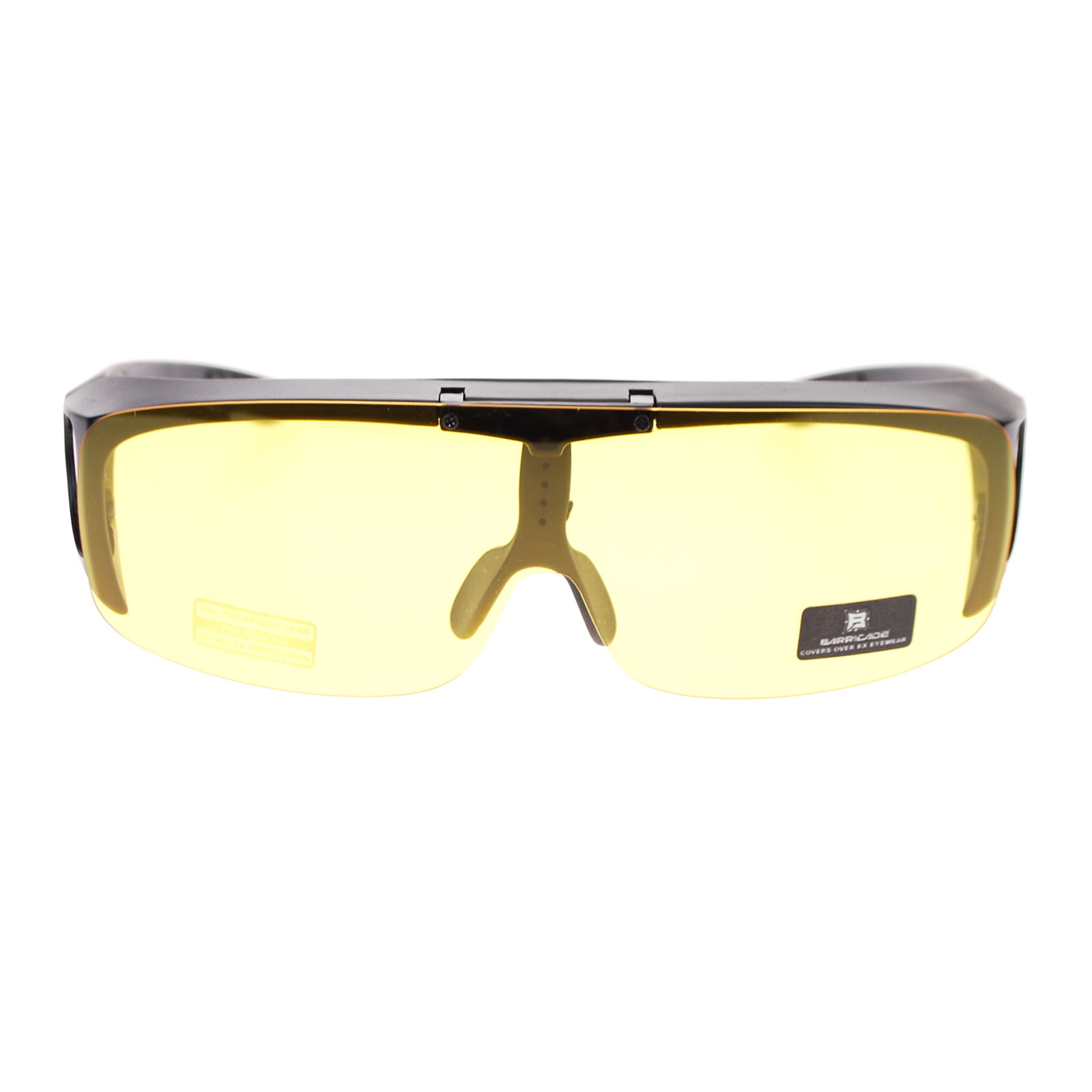 Barricade Large Mens Polarized Flip Up Fitover Sunglasses Black Yellow - image 2 of 3