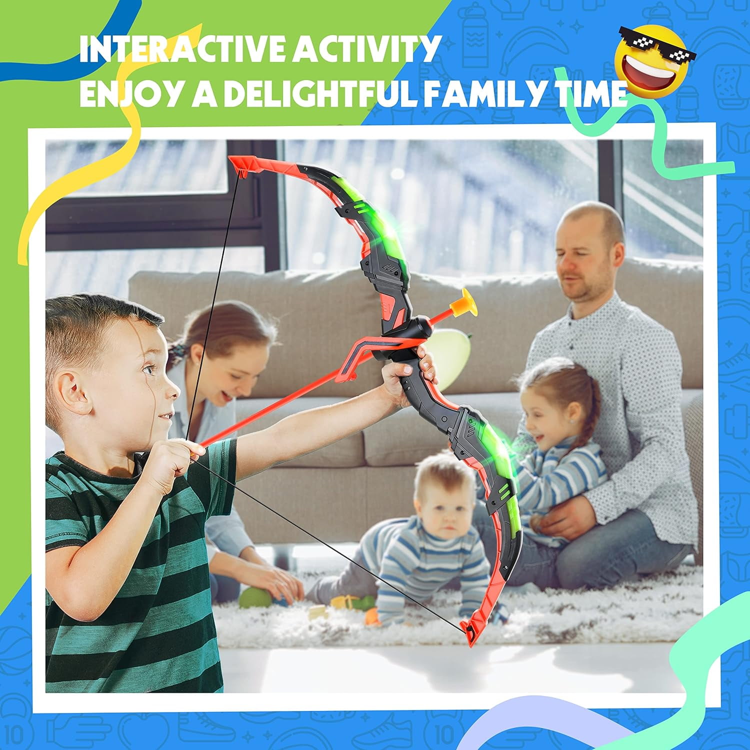 YCFUN 2 Pack Bow and Arrow Toy Set for Kids, Archery Toy Set with LED Lights and 20 Arrows, Outdoor Sport Toys for Kids Boys Girls 3-6 6-12 Years