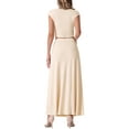 thumbnail image 3 of INSPIRE CHIC Two Piece Skirt Set Crew Neck Short Sleeve Cropped Top Elastic Waist A-Line Midi Skirt, 3 of 5