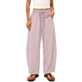 thumbnail image 2 of ZHYou No Boundarie Stripe Pants for Women Drawstring Elastic Waist Wide Leg Lightweight Vacation Casual Trousers with Pockets,Red,Size XL, 2 of 7