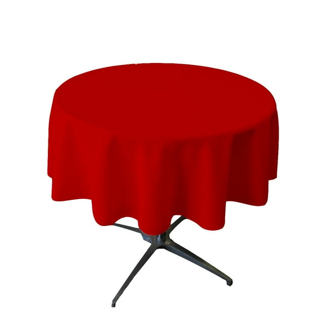 La Linen Polyester Poplin Washable Round Tablecloth, Stain And Wrinkle Resistant Table Cover 58"", Fabric Table Cloth For Dinning, Kitchen, Party, Holiday 58-Inch, Red, (Tcpop58R_Redp98)