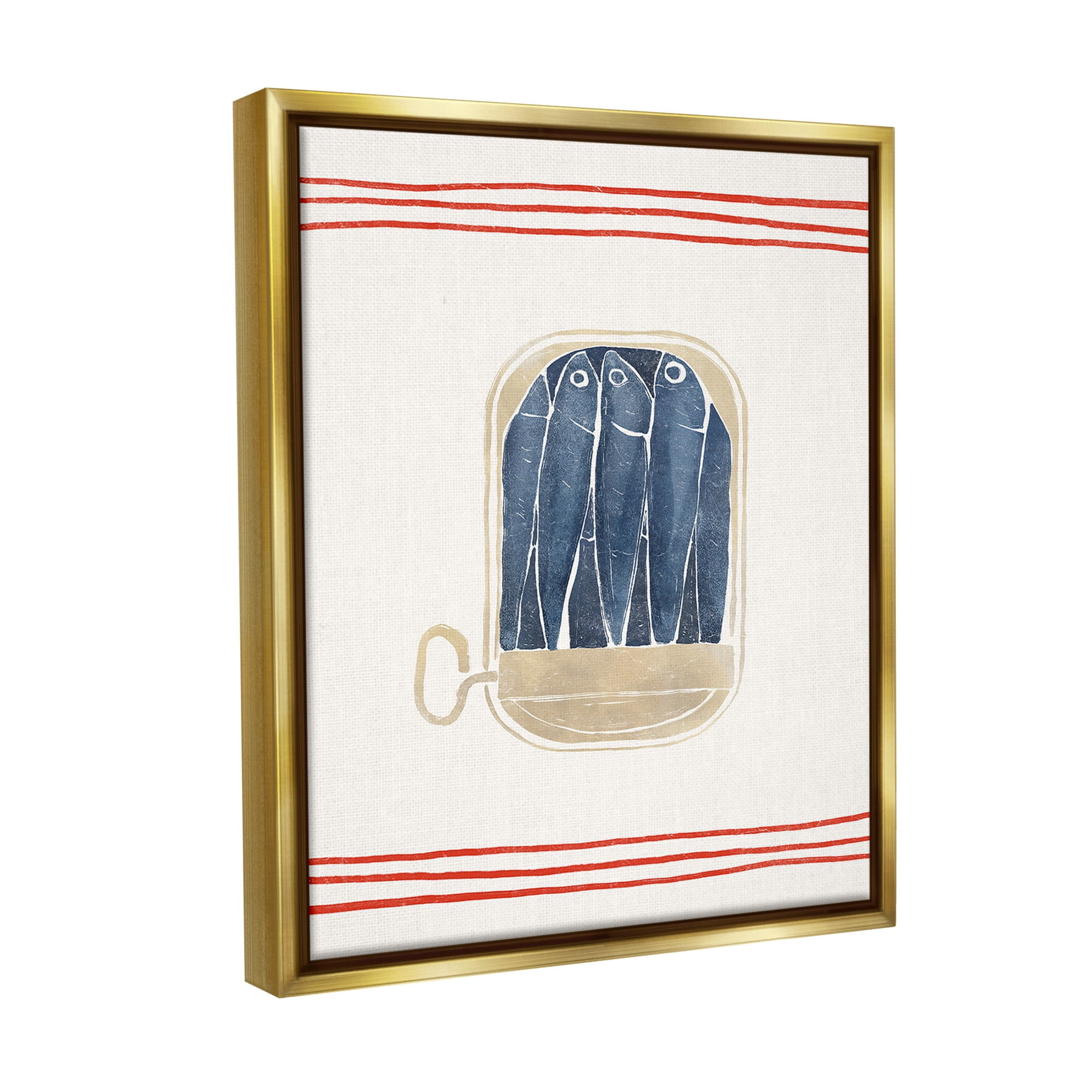 Stupell Industries Minimal Canned Sardines Animals & Insects Painting Gold Floater Framed Canvas Art Print Wall Art, 17 x 21