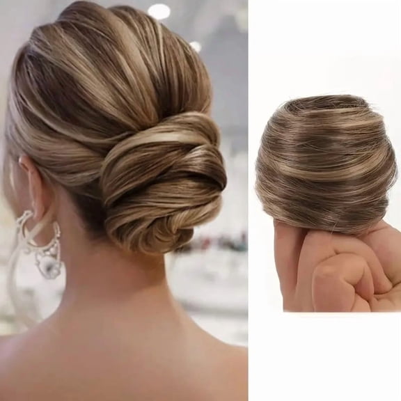 Nvzi Straight Hair Bun Hair Piece - 1 Piece, 10CM*10CM Size, golden brown Heat-Resistant High-Temperature Fiber, Realistic Texture, Wig Accessory in Category