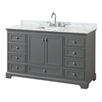 Wyndham Collection Deborah 60" Marble-Top Wood Single Bathroom Vanity in Gray