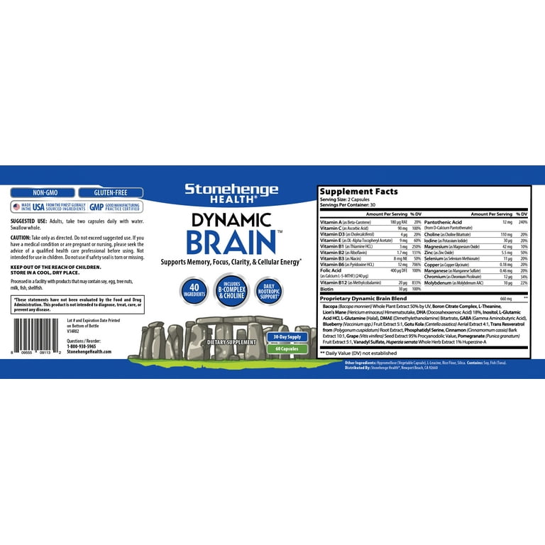 Stonehenge Health Dynamic Brain Supplement - Memory, Focus
