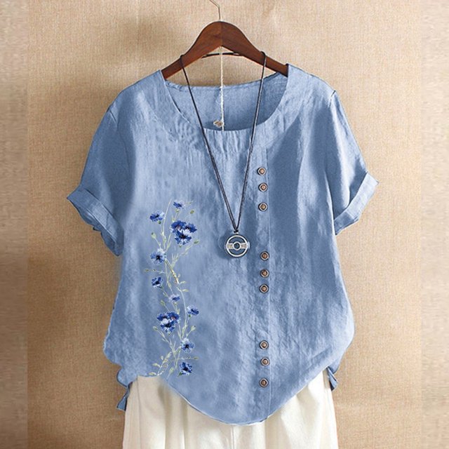 Babysbule Hauts pour Femmes Liquidation Mode Femme Col Rond Manches Courtes Blouse T-Shirt Imprimé Hauts Amples