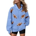 thumbnail image 3 of NMMUED Game Day Football Sweatshirt Women Graphic Hoodie Casual Fall Winter Pullover Sports Fan Long Sleeve Tops Light Blue XL, 3 of 5