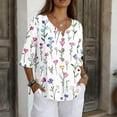 thumbnail image 2 of JULMCOMO Shirts for Women Floral Print 3 Button Notch Neck 3/4 Sleeve Loose Fit Casual Tunic Tops Comfy Summer Shirts Purple Pink S, 2 of 7