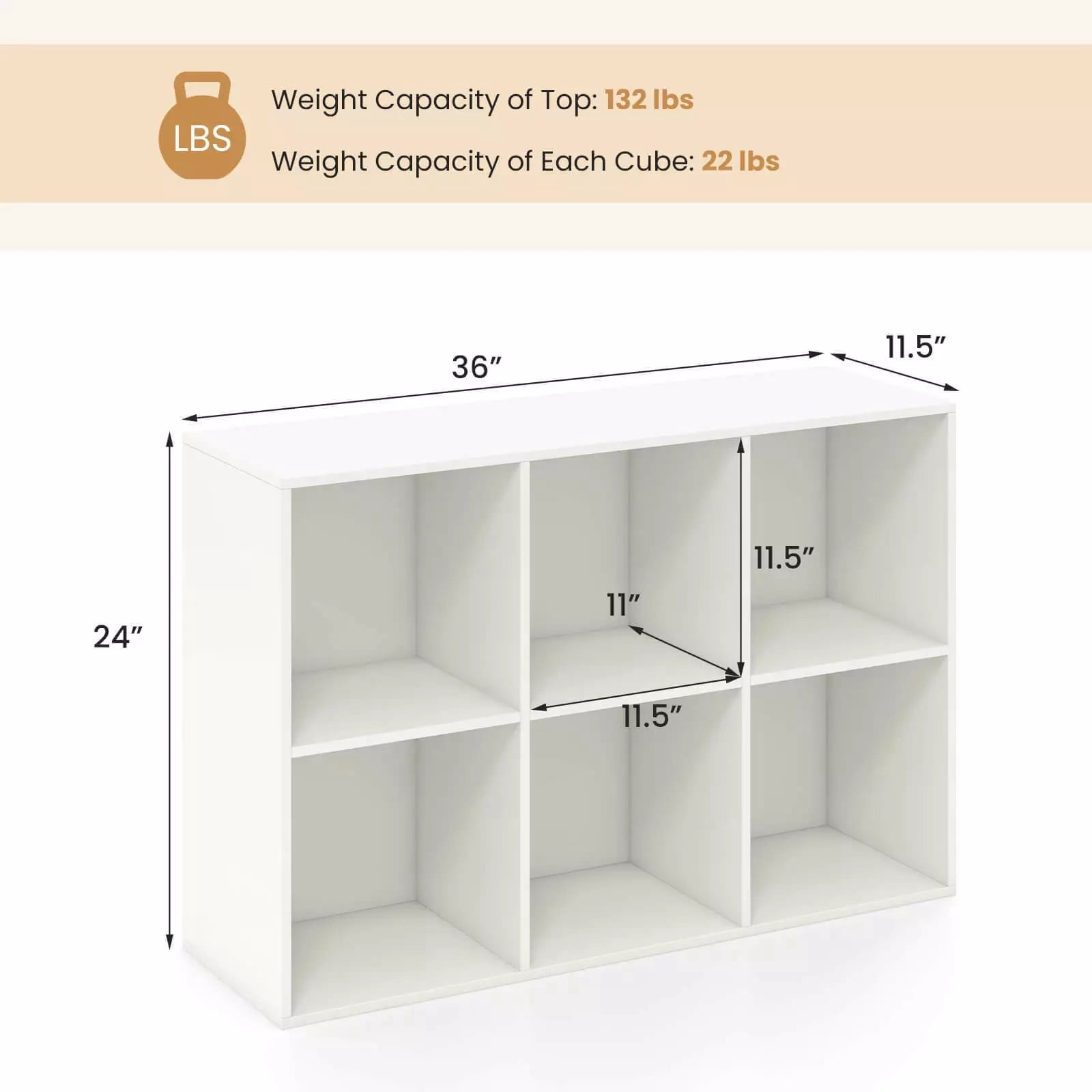 Harmijoy 6-Cube White Bookshelf, 3-Tier Wooden Storage Organizer w/ Anti-tipping Kits, Modern Freestanding Bookcase Display Shelf