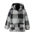 thumbnail image 3 of Girl Fleece Jacket Plaid Long Sleeve Zip Up Outerwear Hooded 9-10 Years Winter Clothes for Girls, 3 of 4