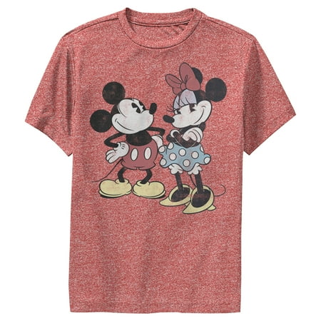 Boy s Mickey & Friends Mickey Mouse & Minnie Vintage Couple Performance Graphic Tee Red Heather X Large